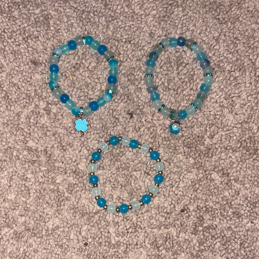 Handmade Blue Beaded Bracelets Set